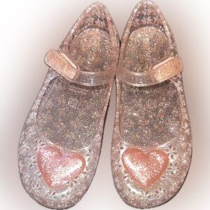 Pink Glitter Jelly Shoes Hearts Old Navy Mary Jane Water Shoes Girls 11